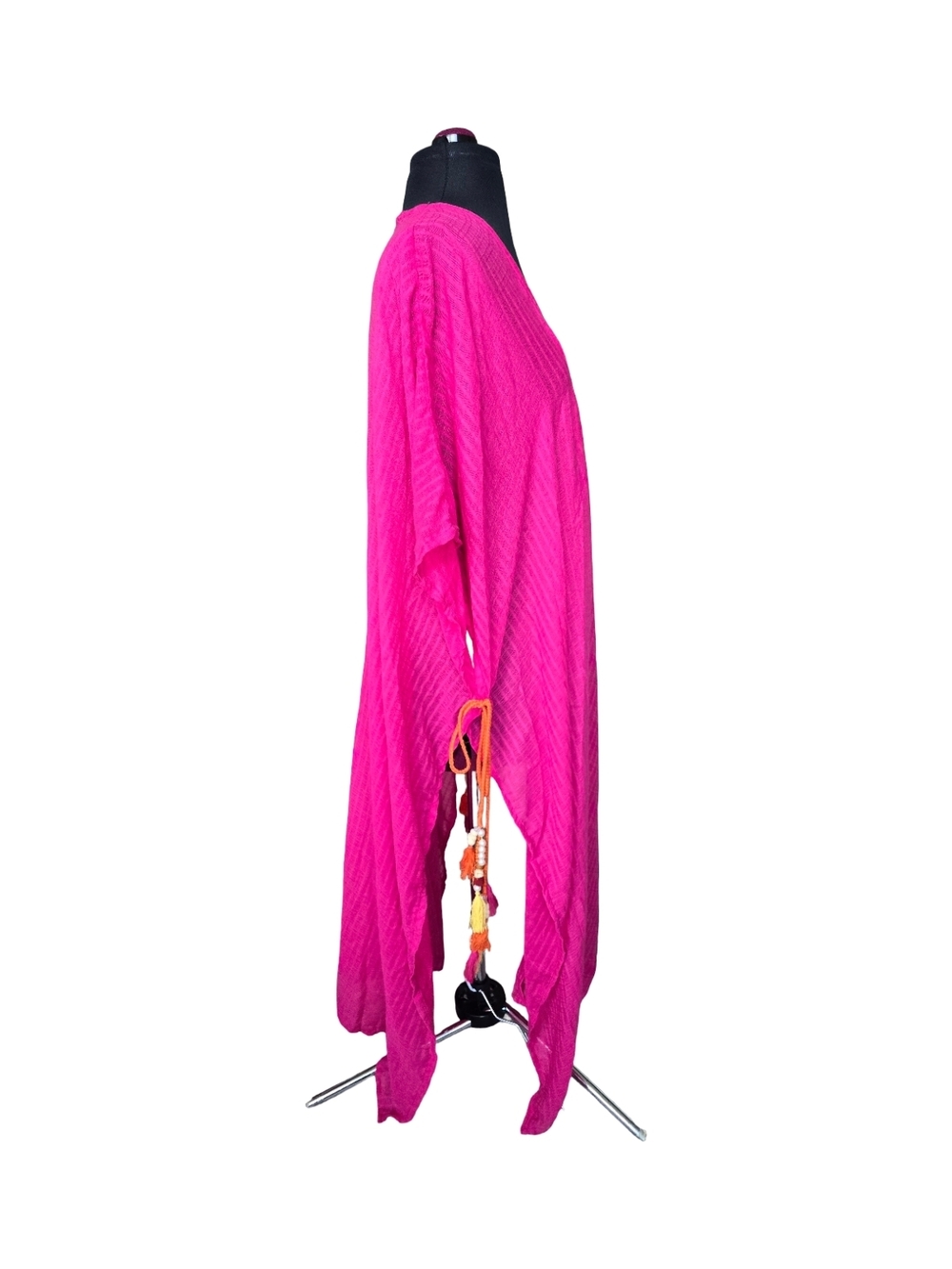 Steve Madden Hot Pink Kimono Swim Cover-Up Tassel Accents One Size Beach Resort - Picture 3 of 9